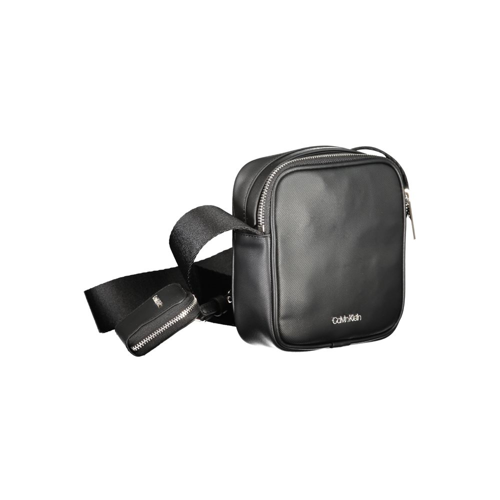 Calvin Klein black polyurethane men's shoulder bag with sleek design and adjustable strap, ideal for everyday use.