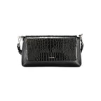 Black Calvin Klein women’s handbag made of polyurethane, featuring a sleek design and top handle for versatile style.