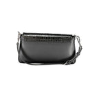 Calvin Klein black polyurethane women's handbag with sleek design and silver hardware, featuring a top handle and spacious interior.