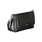 Calvin Klein black polyurethane women's handbag with sleek design and silver hardware, stylish accessory for everyday use.