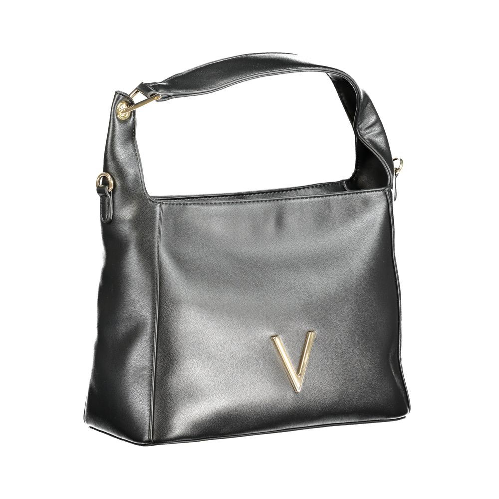 Mario Valentino Nero polyurethane women's bag with sleek design and silver hardware, featuring a top handle and adjustable strap.