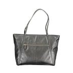 Black Guess Jeans polyurethane women's handbag with sleek design and top handle, featuring a stylish and modern look.