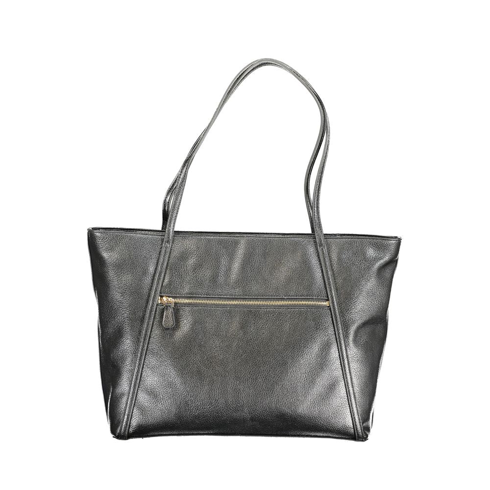Black Guess Jeans polyurethane women's handbag with sleek design and top handle, featuring a stylish and modern look.
