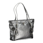 Black Guess Jeans polyurethane women's handbag with sleek design and top handle, featuring subtle branding and modern style.
