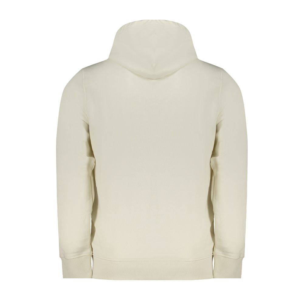 Calvin Klein white cotton men's sweatshirt displayed on a hanger, featuring a classic crew neck and minimalist design.