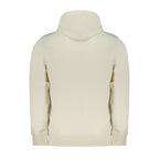 Calvin Klein white cotton men's sweatshirt displayed on a hanger, featuring a classic crew neck and minimalist design.
