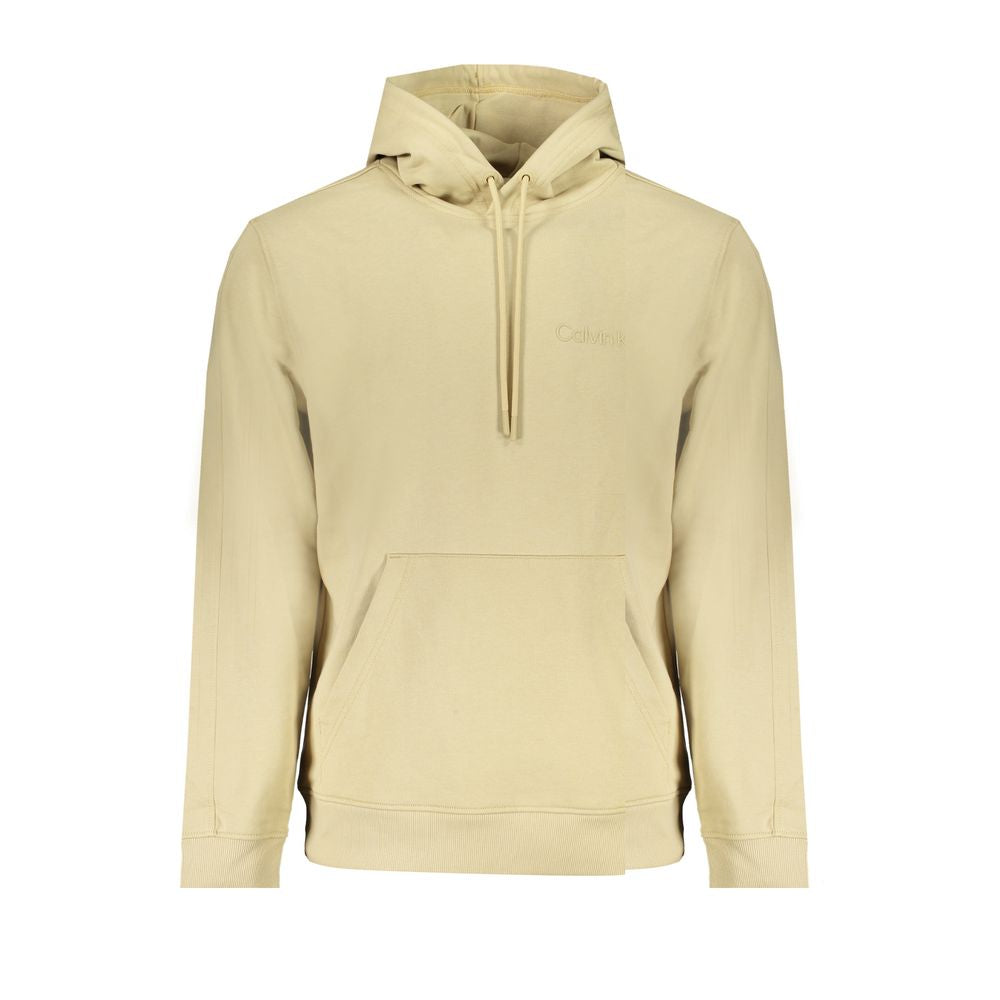 Beige cotton men's sweatshirt by Calvin Klein with a relaxed fit and ribbed cuffs, displayed on a hanger.