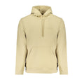 Beige cotton men's sweatshirt by Calvin Klein with a relaxed fit and ribbed cuffs, displayed on a hanger.