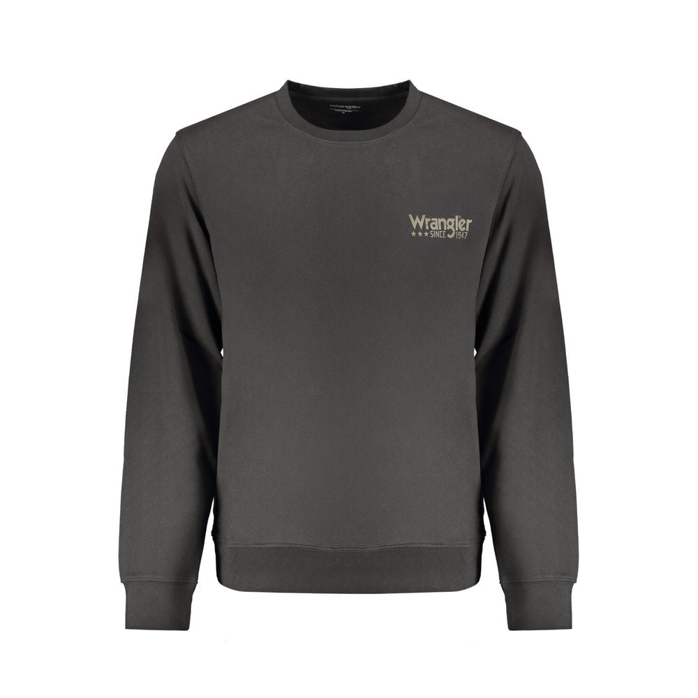 Black cotton men's sweatshirt by Wrangler with a crew neck and long sleeves, displayed flat on a neutral background.