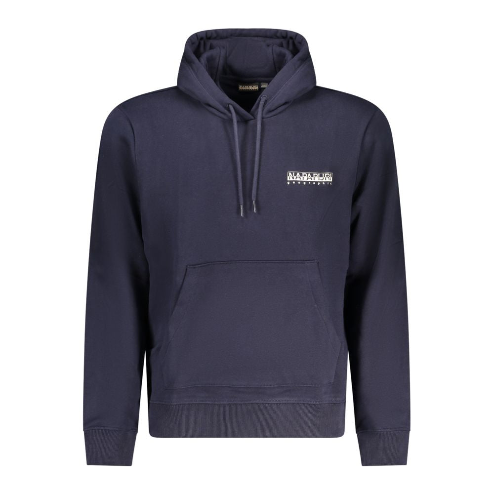 Blue cotton men's hoodie by Napapijri, featuring a casual fit and classic design, displayed on a plain background.