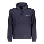 Blue cotton men's hoodie by Napapijri, featuring a casual fit and classic design, displayed on a plain background.