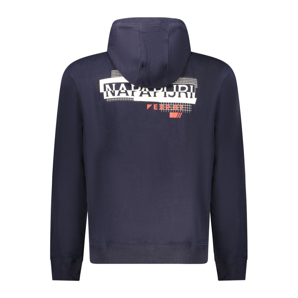 Napapijri blue cotton men's hoodie with front pocket and drawstrings, casual and comfortable fit.