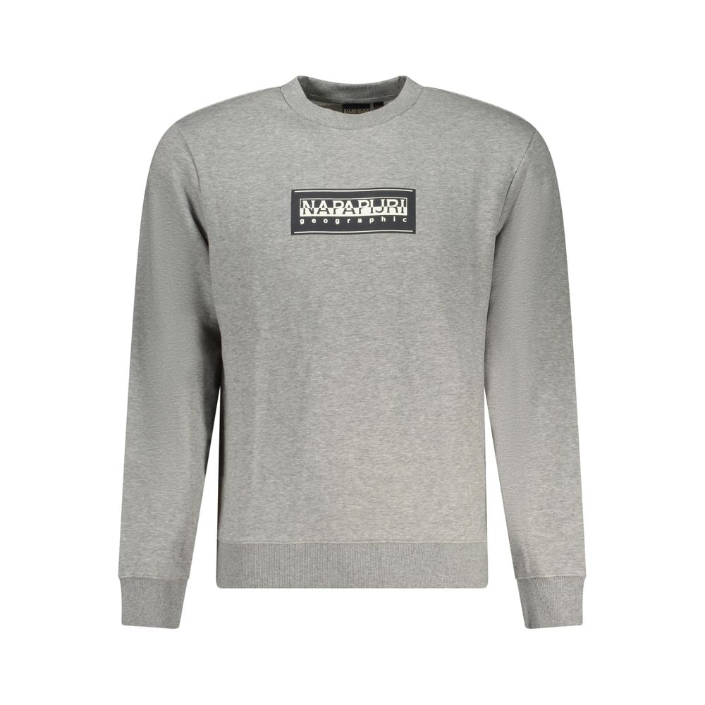 Gray cotton men's sweatshirt by Napapijri with a relaxed fit and subtle branding, shown laid flat on a neutral background.