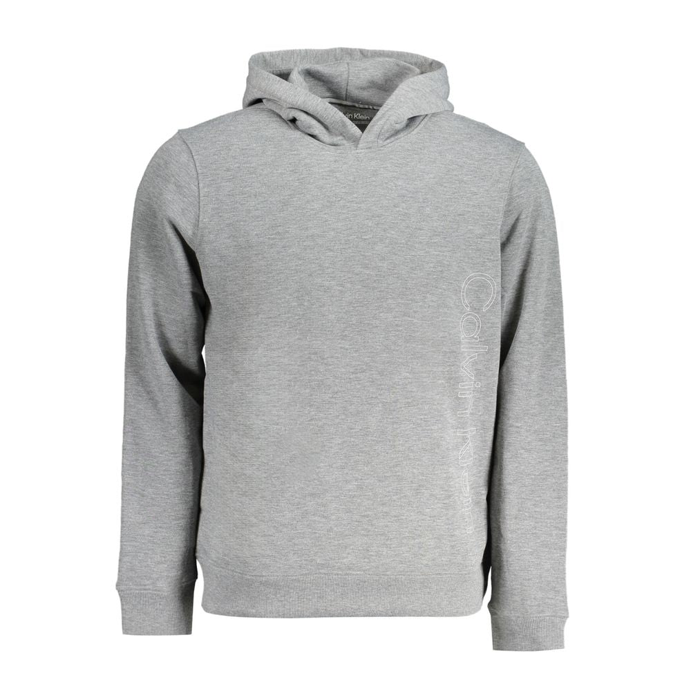 Calvin Klein Grigio polyester men's hoodie with front pocket and drawstrings, casual and comfortable athletic wear.