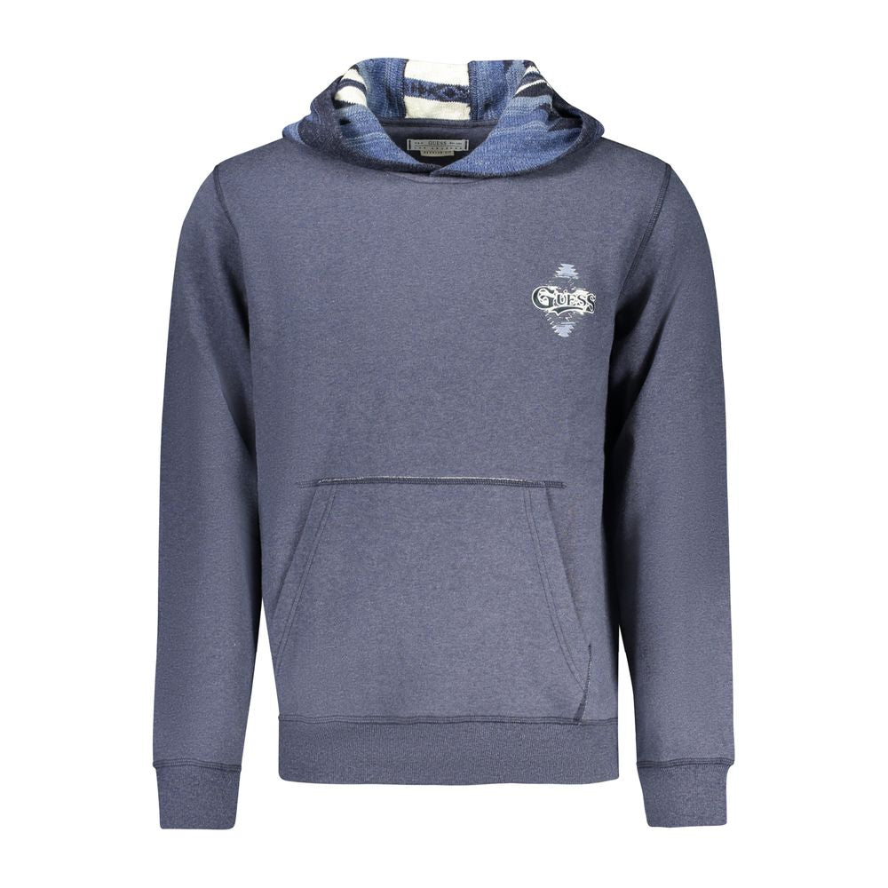 Blue Guess Jeans cotton men's hoodie with front pocket and drawstring hood, casual and comfortable for everyday wear.