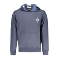 Blue Guess Jeans cotton men's hoodie with front pocket and drawstring hood, casual and comfortable for everyday wear.
