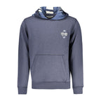 Blue Guess Jeans cotton men's hoodie with front pocket and drawstring hood, casual and comfortable for everyday wear.