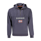 Blue cotton men's hoodie by Napapijri, featuring a comfortable fit and casual style, shown on a model.