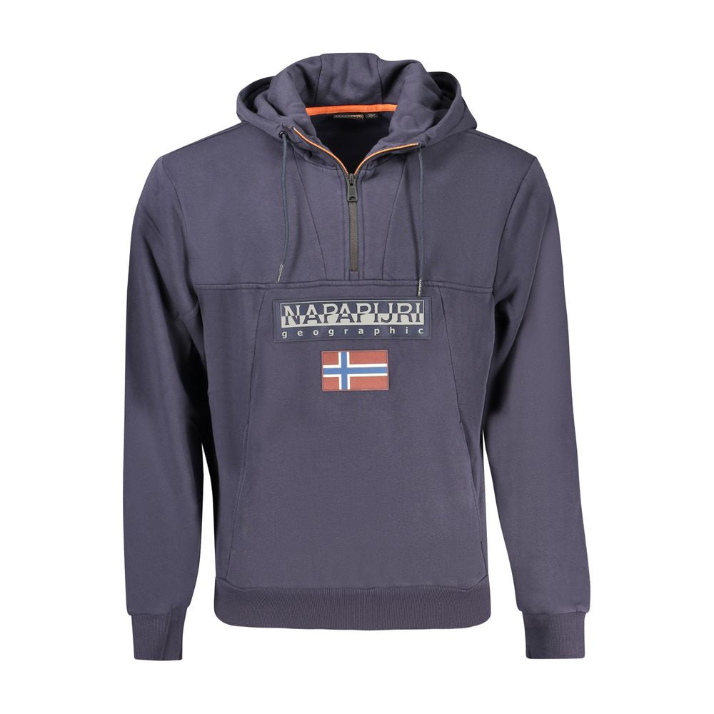 Blue cotton men's hoodie by Napapijri, featuring a comfortable fit and casual style, shown on a model.