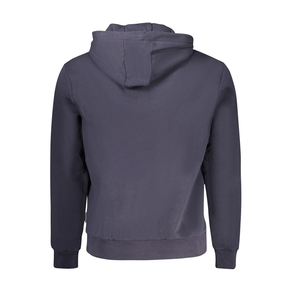 Blue cotton men's hoodie by Napapijri, featuring a comfortable fit and casual style, showcased on a plain background.