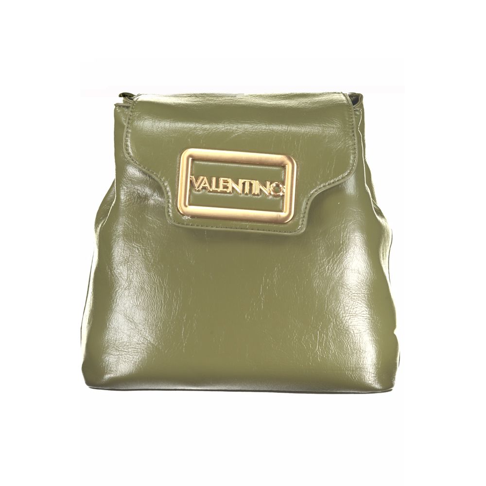 Mario Valentino green polyurethane women's backpack with adjustable straps and front pocket, stylish and functional accessory.