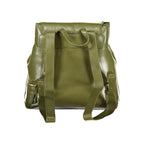 Mario Valentino green polyurethane women's backpack with adjustable straps and silver hardware, stylish and functional for everyday use.