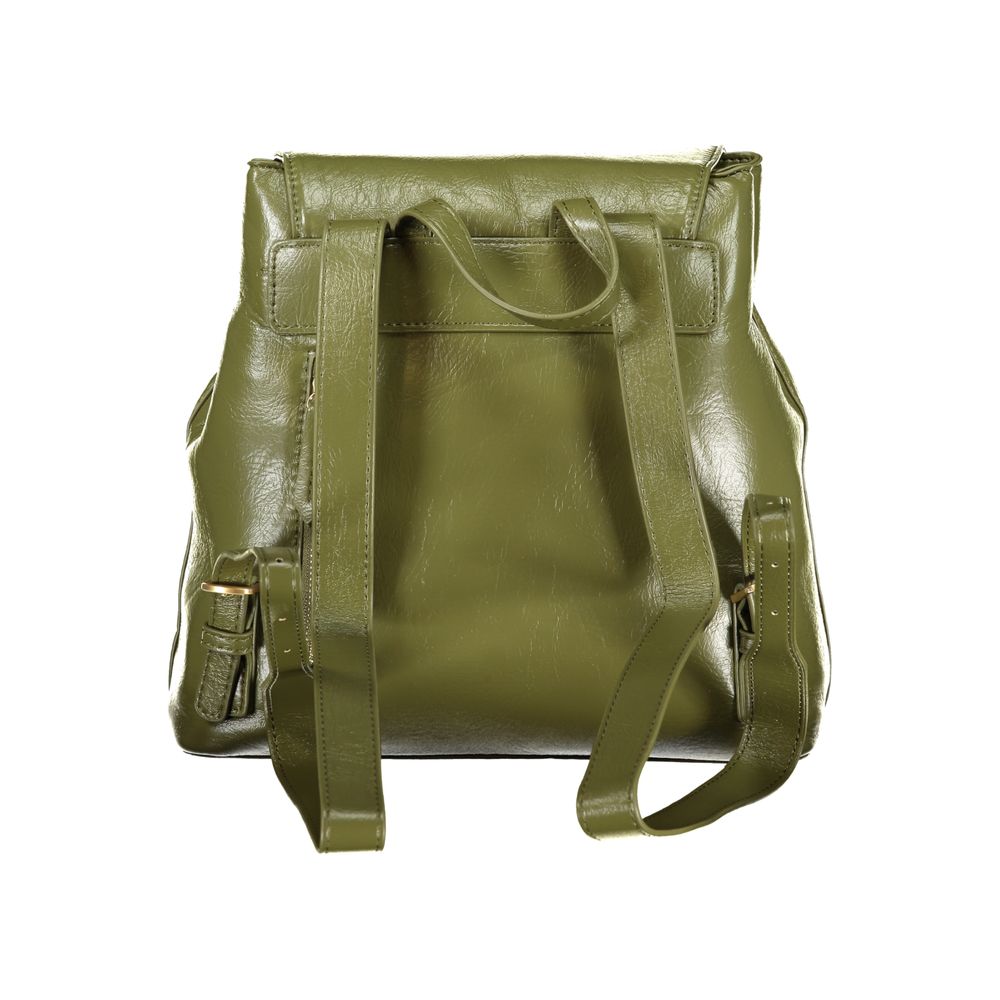 Mario Valentino green polyurethane women's backpack with adjustable straps and silver hardware, stylish and functional for everyday use.