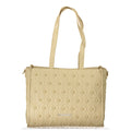 Mario Valentino beige polyurethane women's bag with top handles and subtle logo detailing, stylish and versatile accessory.