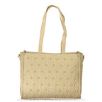 Mario Valentino beige polyurethane women's bag with top handles and subtle logo detailing, stylish and versatile accessory.