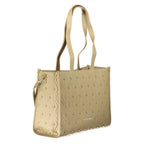 Mario Valentino beige polyurethane women's bag with silver hardware and top handles, stylish and versatile accessory.