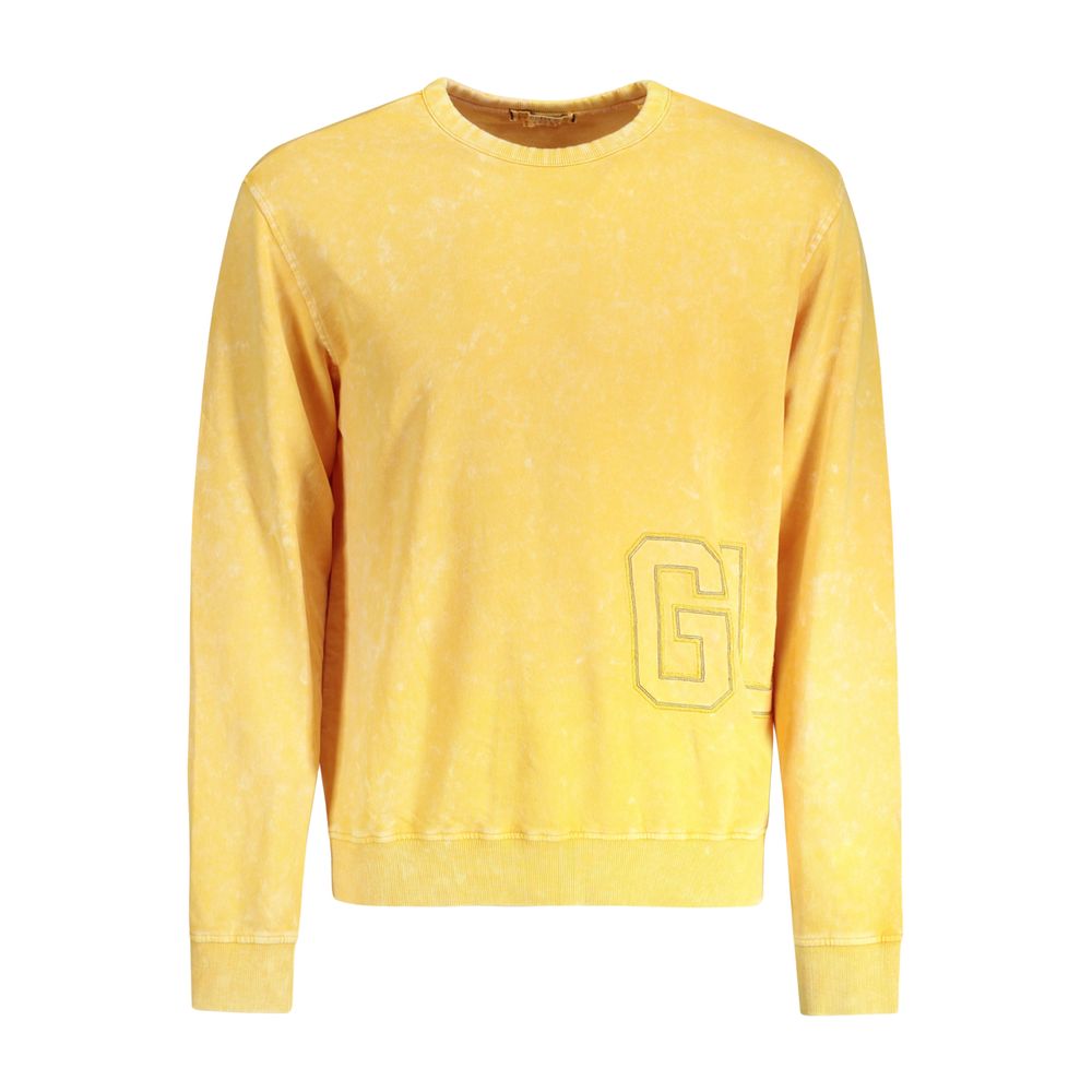 Yellow cotton men's sweatshirt from Guess Jeans featuring a casual fit and classic design, shown on a model.