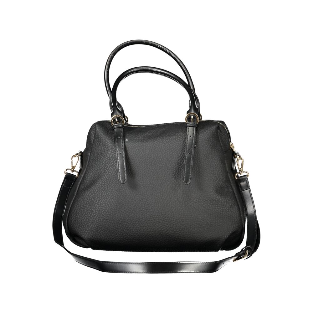 Black polyurethane women's bag by Mario Valentino featuring a sleek design and stylish shoulder strap.