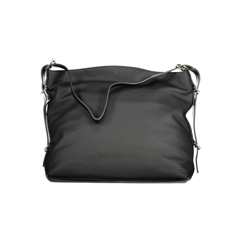 Mario Valentino Nero polyurethane women's bag with sleek design and silver hardware, featuring a top handle and adjustable strap.