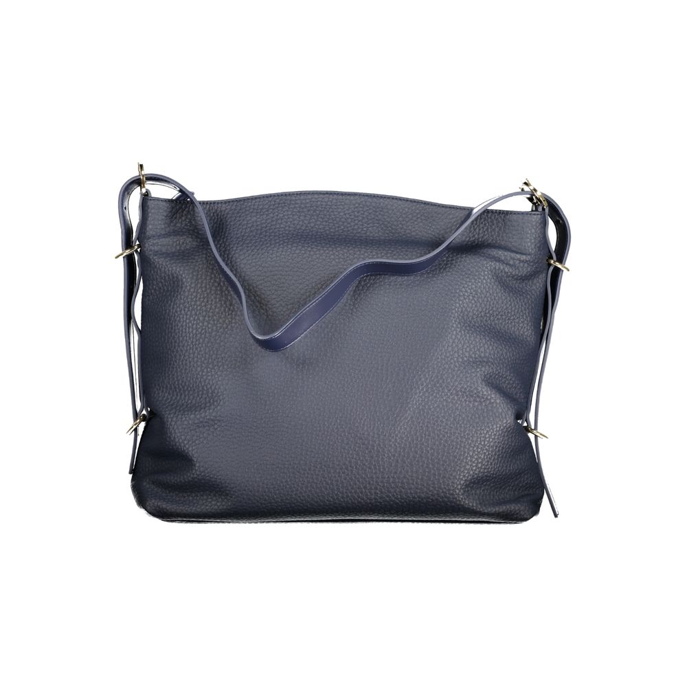 Mario Valentino blue polyurethane women's shoulder bag with handle, featuring a sleek design and spacious interior.