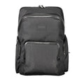 Black polyester men's backpack by Calvin Klein with adjustable straps and multiple compartments.