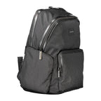 Calvin Klein black polyester men's backpack with multiple compartments and adjustable straps, stylish and functional for everyday use.