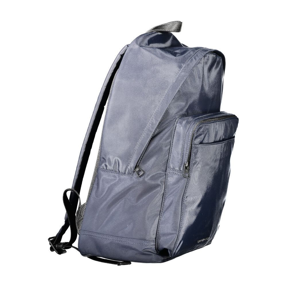Tommy Hilfiger blue polyester men's backpack with front zip pocket and adjustable straps, stylish and functional for everyday use.