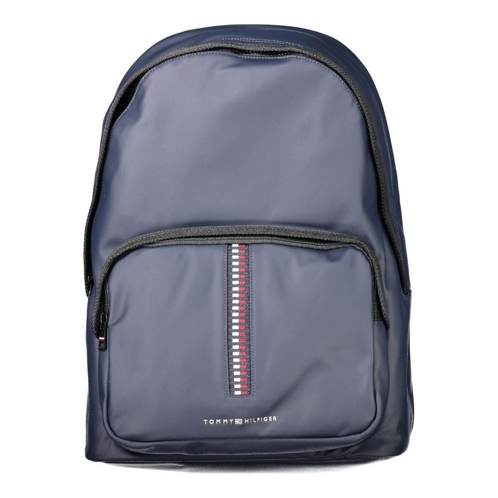 Tommy Hilfiger blue polyurethane men's backpack with multiple compartments and adjustable straps, stylish and functional.