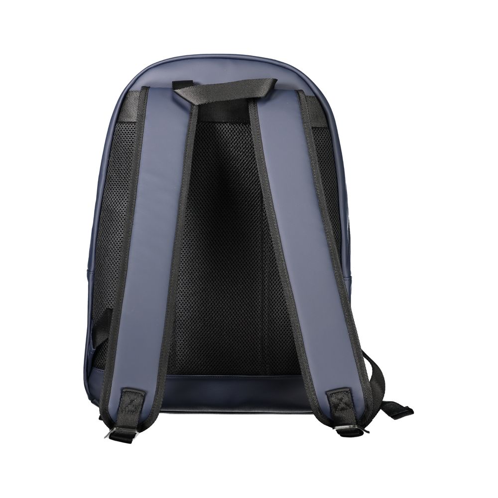 Tommy Hilfiger blue polyurethane men's backpack with adjustable straps and front zip pocket, stylish and durable for everyday use.