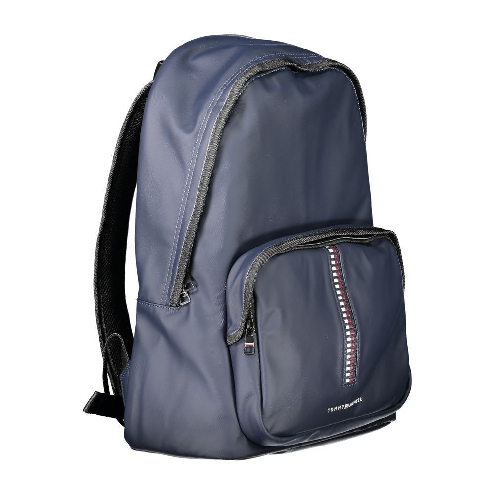 Tommy Hilfiger blue polyurethane men's backpack with adjustable straps and front zip pocket, stylish and durable accessory