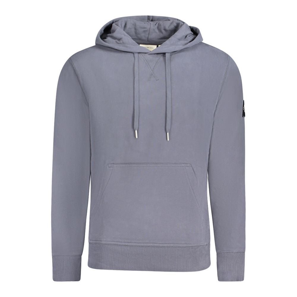 Calvin Klein blue cotton men's sweater displayed on a plain background, showcasing its classic crewneck design and soft fabric.