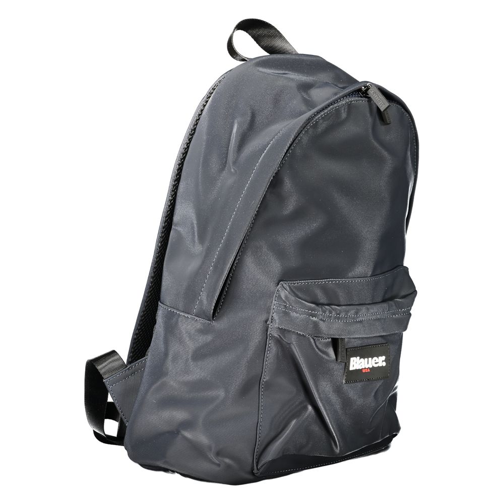 Blue polyester men's backpack by Blauer with multiple compartments and adjustable straps, suitable for school or travel.