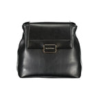 Black Mario Valentino polyurethane women's backpack with sleek design and adjustable straps, featuring a spacious interior.