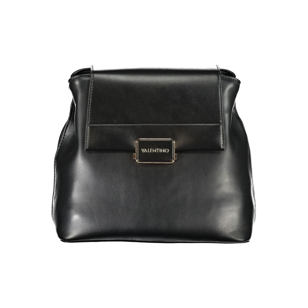Black Mario Valentino polyurethane women's backpack with sleek design and adjustable straps, featuring a spacious interior.