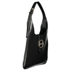 Mario Valentino Nero polyurethane women's bag with sleek design and silver hardware, featuring a top handle and adjustable shoulder strap.