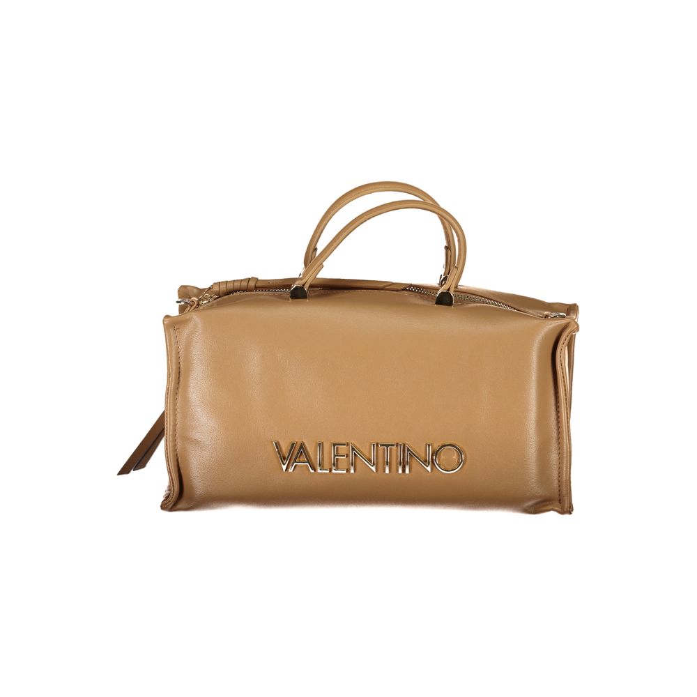 Mario Valentino beige polyurethane women's bag with sleek design and structured shape, featuring gold-tone hardware and top handle.