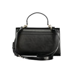 Mario Valentino Nero polyurethane women's bag with sleek design and silver hardware, featuring dual top handles and spacious interior.