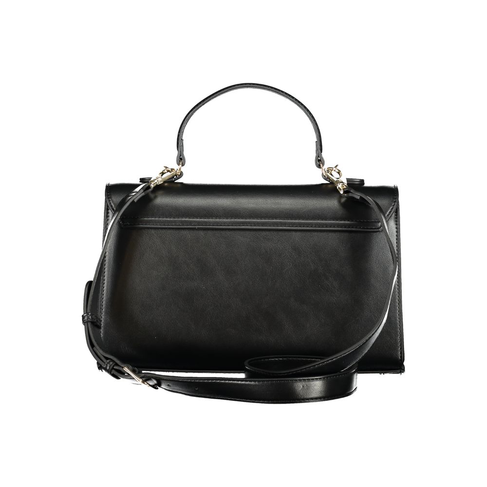 Mario Valentino Nero polyurethane women's bag with sleek design and silver hardware, featuring dual top handles and spacious interior.