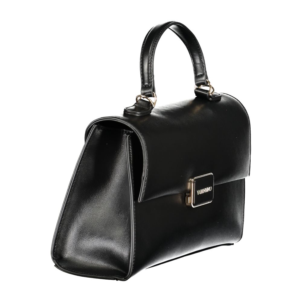 Mario Valentino Nero polyurethane women's bag with sleek design and silver hardware, featuring a top handle and spacious interior.