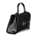 Mario Valentino Nero polyurethane women's bag with sleek design and silver hardware, featuring a top handle and spacious interior.